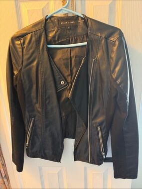 Black Rivet Black Faux Leather Asymmetrical Zip Jacket
